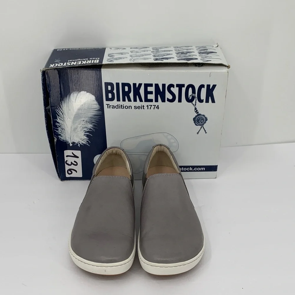 Birkenstock Barrie slip-on sneaker shoe gray leather comfort footbed men 42 9